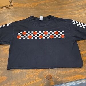 Gildan Black Tee with Checkered and Red Rose Design
